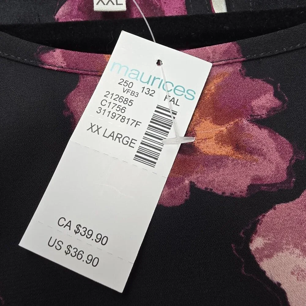 Maurices Blouse Lot 2 Womens XXL Black Floral Long Sleeve Plus Size Top Print - Picture 10 of 15